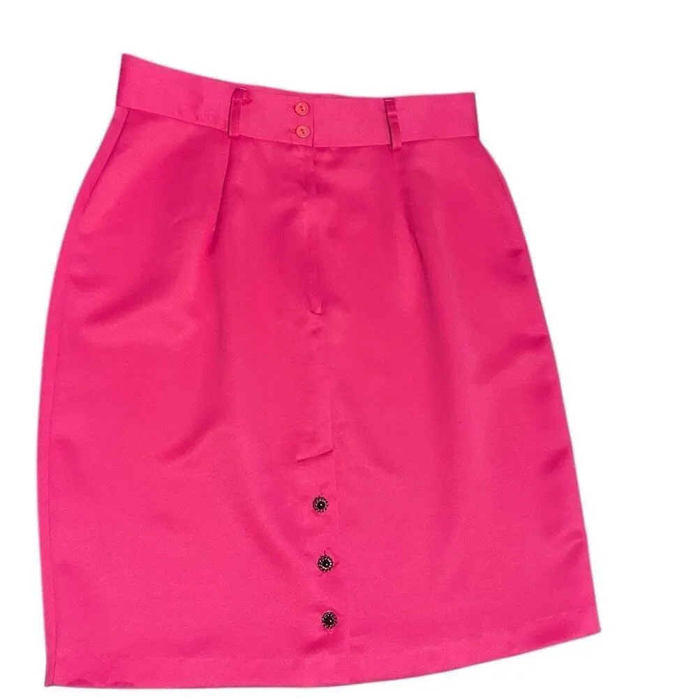 Vintage ELLEN D. Petite Barbiecore Hot Pink Pencil Career Skirt Size 15/16